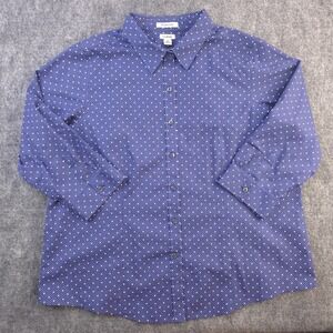 LL Bean Shirt Womens 1X Blue Polka Dot Long Sleeve Button Up Cotton